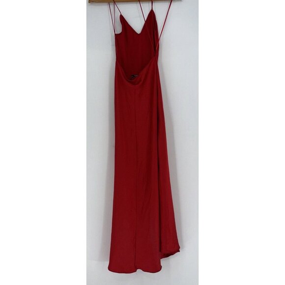 NWT ZARA Scarlet Red Thick Satin Open Back Straps Long Dress Women's Sz L - Picture 3 of 16